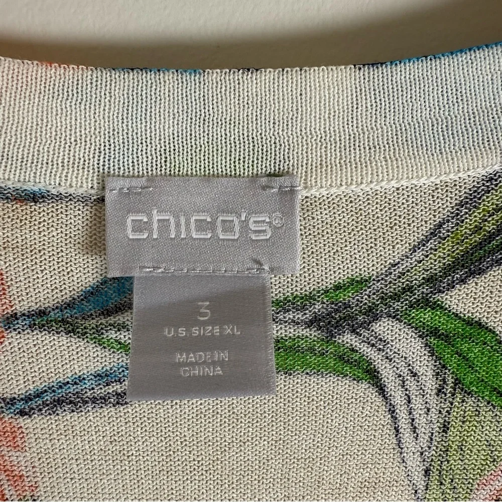Chico's‎ Colorful Vibrant Floral Print Long Line Button Up Cardigan Sweater 3 XL